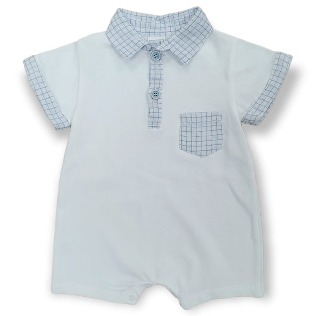 tutina piquet bordi quadretto azzurro neonato e baby - Kid's Company - abiti per bambini
