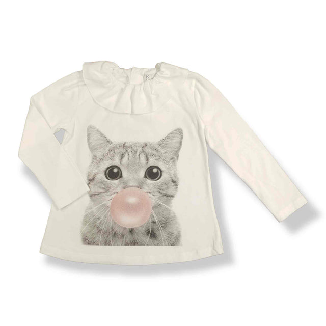 t.shirt jersey gatto con colletto bambina - Kid's Company - abbigliamento infantile