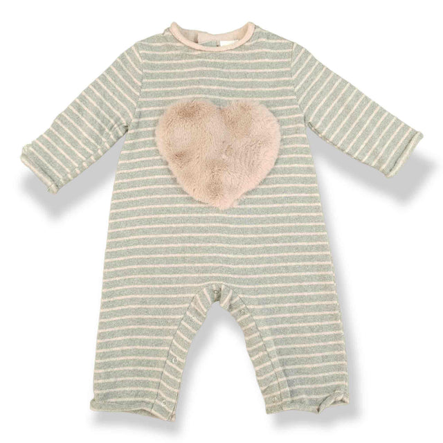pagliaccetto rigato rosa con applicazione in pelliccia neonata e baby - Kid's Company - children clothes
